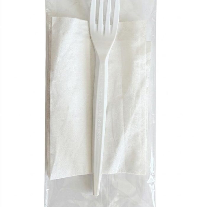 Furculita din plastic reutilizabila cu servetel, ROMKREIS