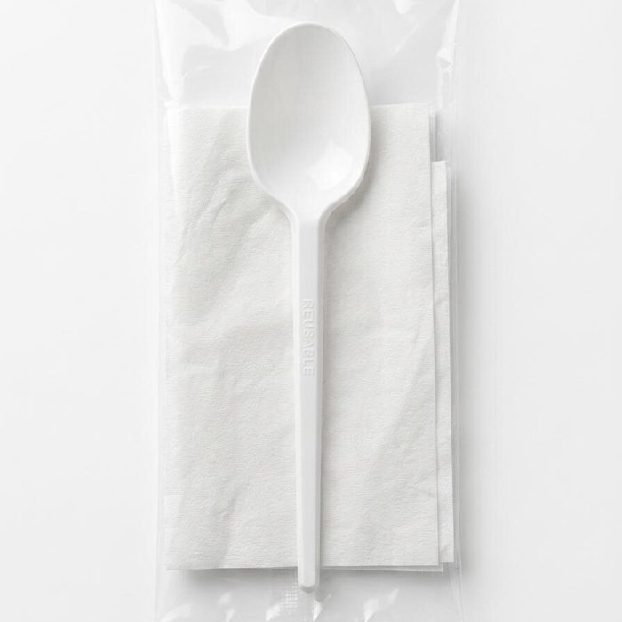 Lingura din plastic reutilizabila cu servetel, ROMKREIS